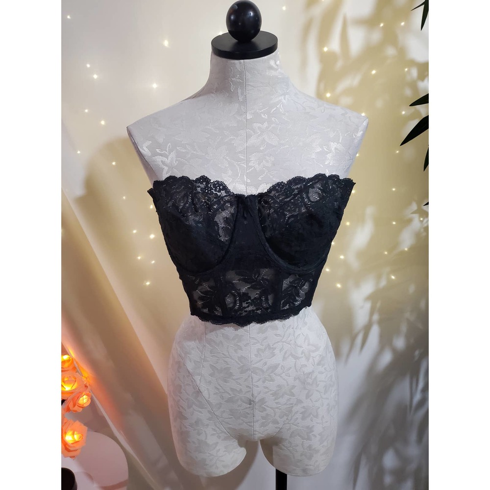 Fleur de Lace Smoothie Vintage Strapless Black Lace Corset Bustier Womens 38D